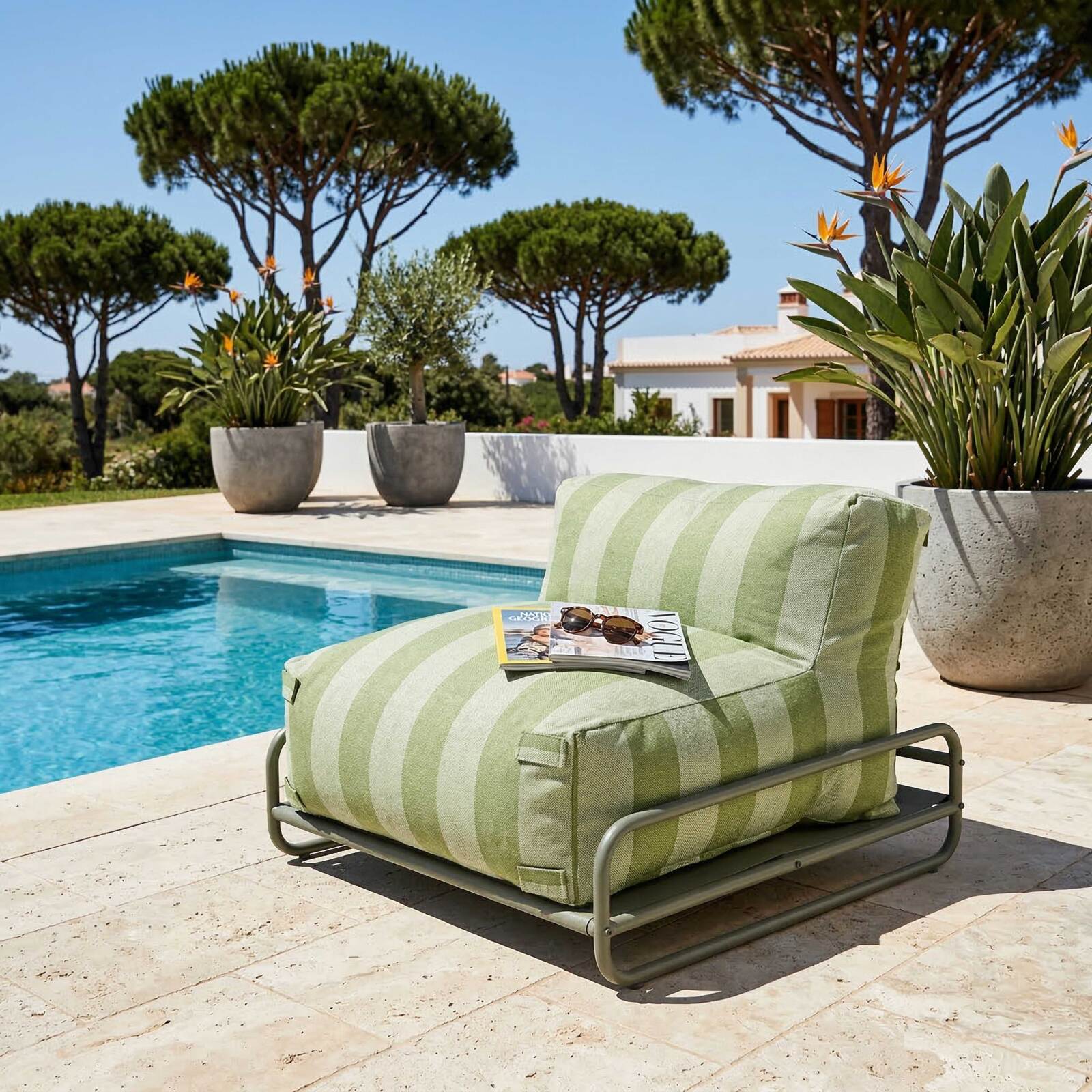 Sillón a rayas para sofá modular de exterior con estructura