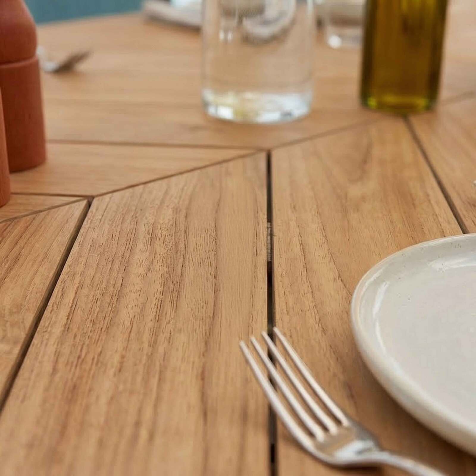 Mesa de jardín extensible de polywood y aluminio 220/280x100 cm y 10 sillas de textilene