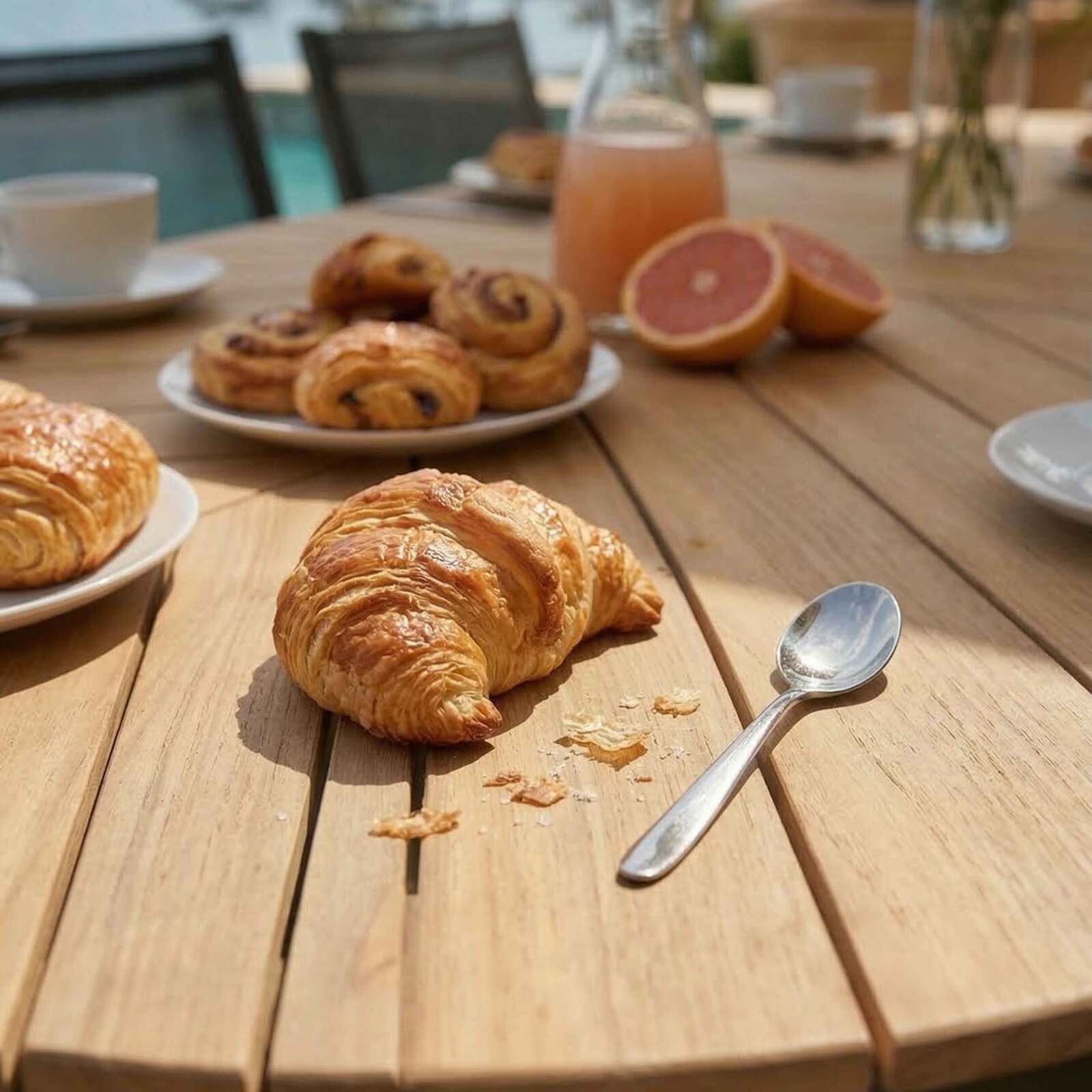 Mesa de jardín extensible efecto madera de aluminio y polywood 180/220x100 cm y 8 sillas de textilene