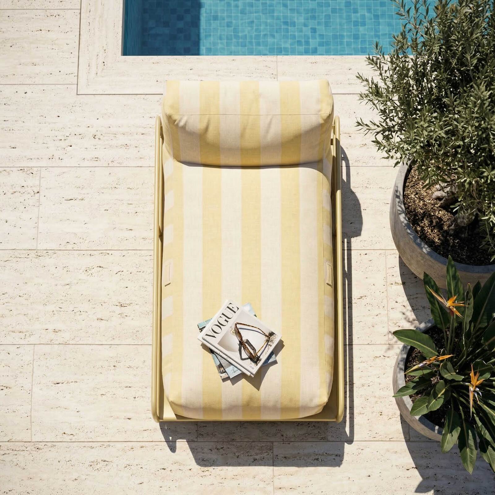 Chaise longue a rayas para sofá modular de exterior con estructura