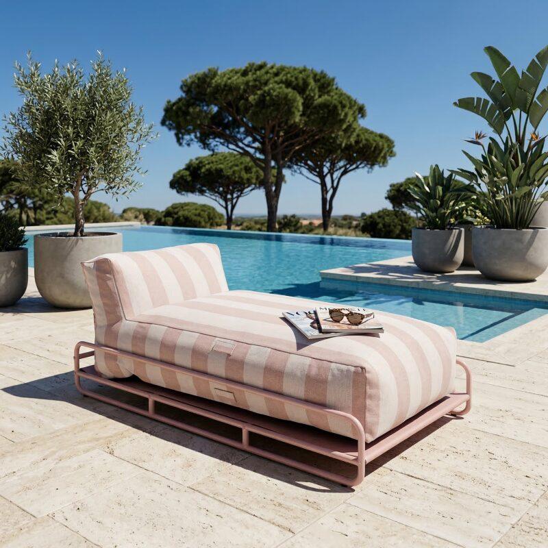 Chaise longue a rayas para sofá modular de exterior con estructura