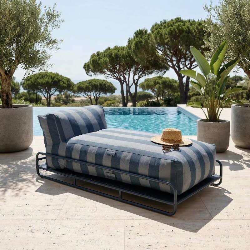 Chaise longue a rayas para sofá modular de exterior con estructura