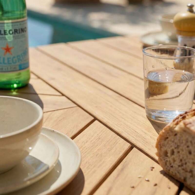 Mesa de jardín extensible efecto madera de aluminio y polywood 8 a 10 personas 180/220x100 cm  (3/9)