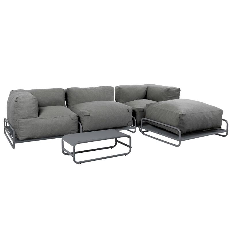 Sofá modular de exterior para 4 personas con estructura,1 sillón, 2 sillones esquineros, 1 puf y 1 mesa de centro 