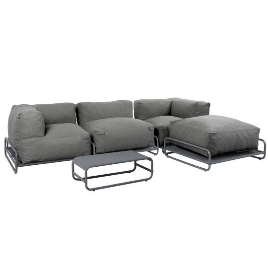 Sofá modular de exterior para 4 personas con estructura,1 sillón, 2 sillones esquineros, 1 puf y 1 mesa de centro | Oviala