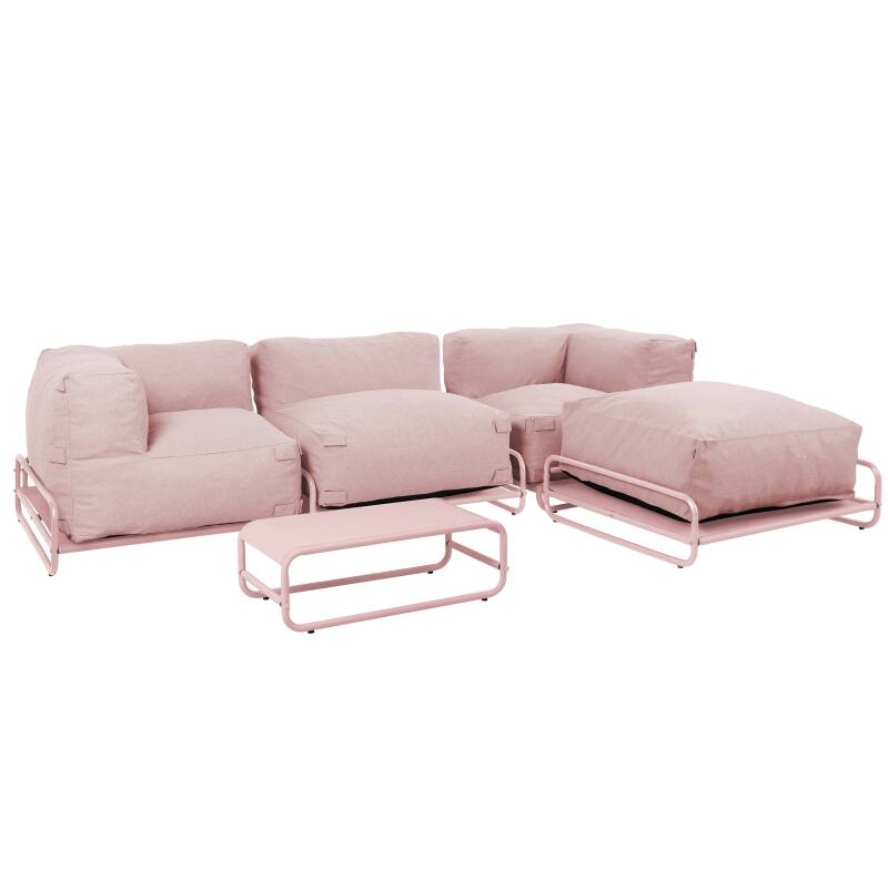 Sofá modular de exterior para 4 personas con estructura,1 sillón, 2 sillones esquineros, 1 puf y 1 mesa de centro 