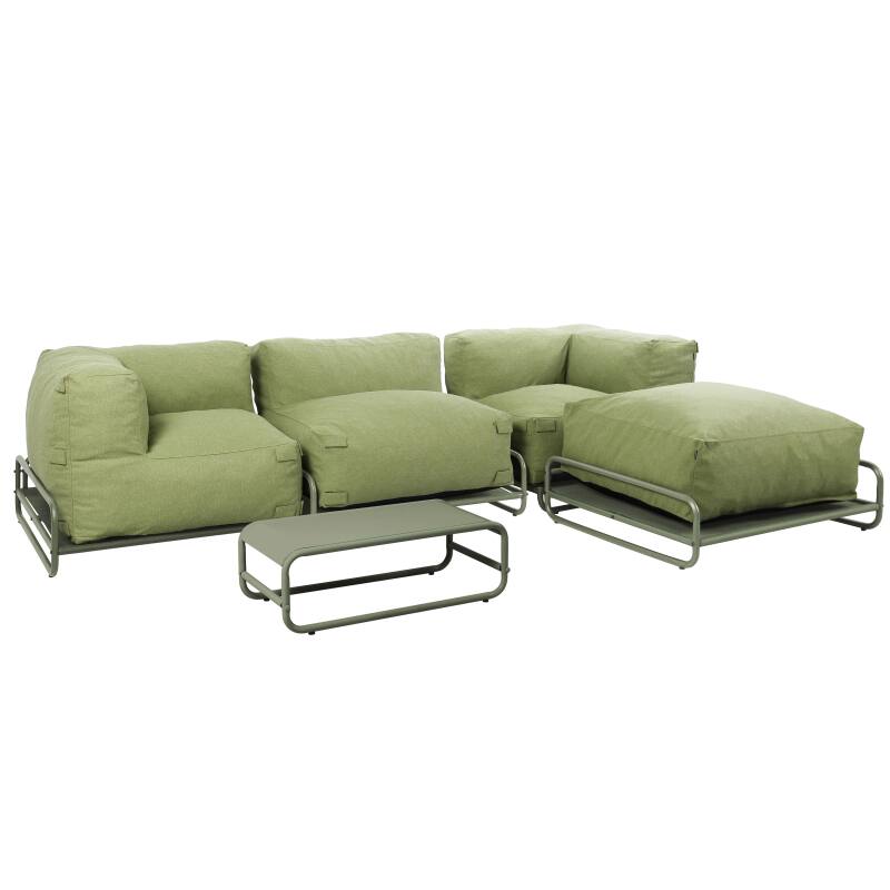 Sofá modular de exterior para 4 personas con estructura,1 sillón, 2 sillones esquineros, 1 puf y 1 mesa de centro 