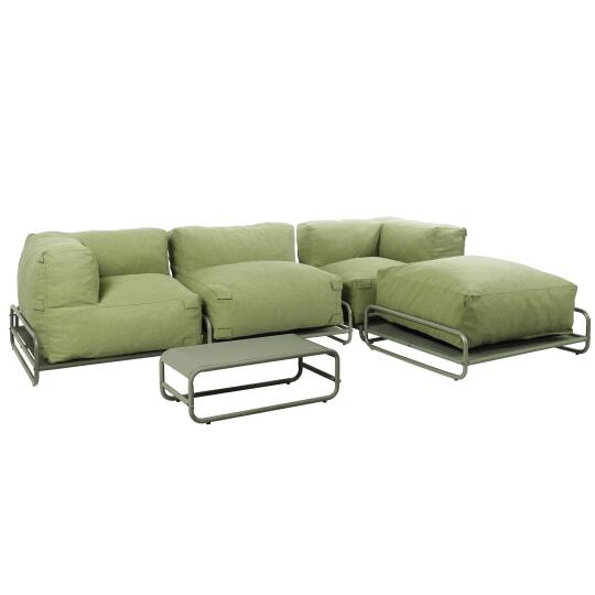 Sofá modular de exterior para 4 personas con estructura,1 sillón, 2 sillones esquineros, 1 puf y 1 mesa de centro 