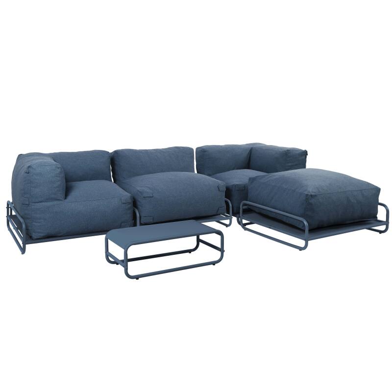 Sofá modular de exterior para 4 personas con estructura,1 sillón, 2 sillones esquineros, 1 puf y 1 mesa de centro 