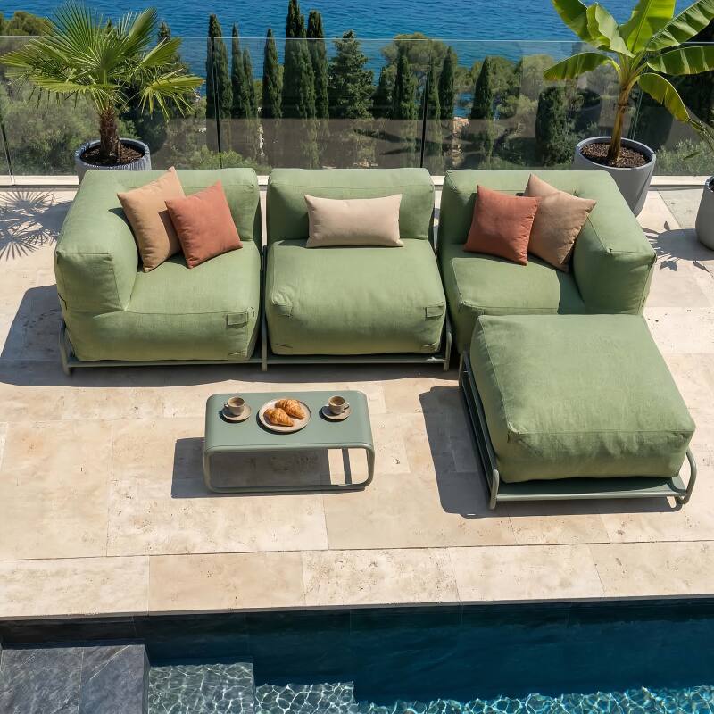 Sofá modular de exterior para 4 personas con estructura,1 sillón, 2 sillones esquineros, 1 puf y 1 mesa de centro  (3/7)