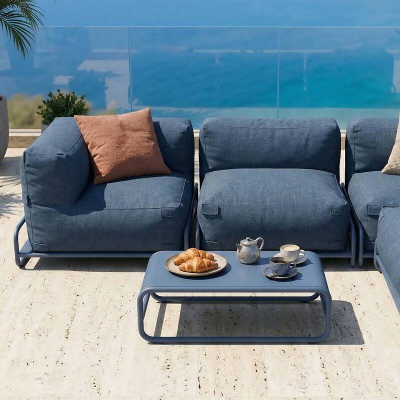 Sofá modular de exterior para 4 personas con estructura,1 sillón, 2 sillones esquineros, 1 puf y 1 mesa de centro  (2/7)