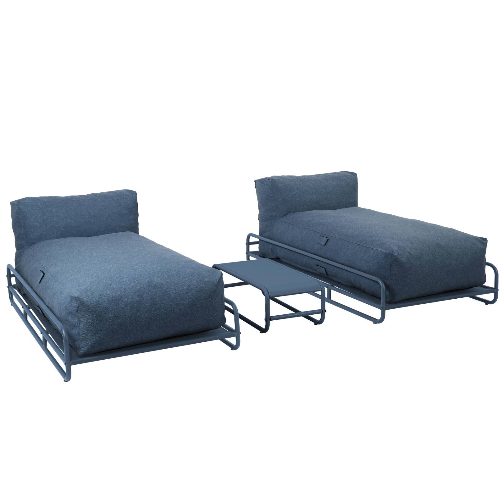 Sofá modular de exterior para 2 personas con estructura, 2 chaise longue y mesa de centro