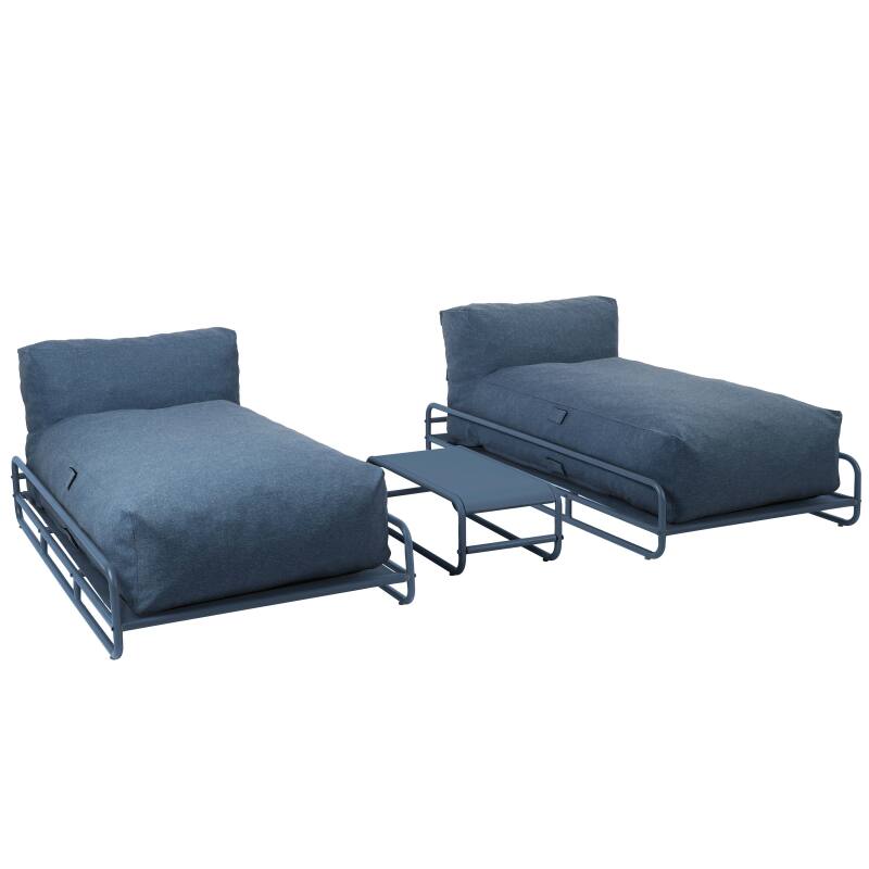 Sofá modular de exterior para 2 personas con estructura, 2 chaise longue y mesa de centro