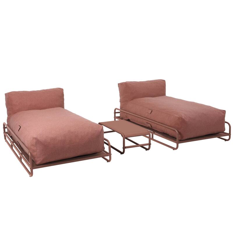 Sofá modular de exterior para 2 personas con estructura, 2 chaise longue y mesa de centro
