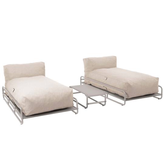Sofá modular de exterior para 2 personas con estructura, 2 chaise longue y 1 mesa de centro | Oviala