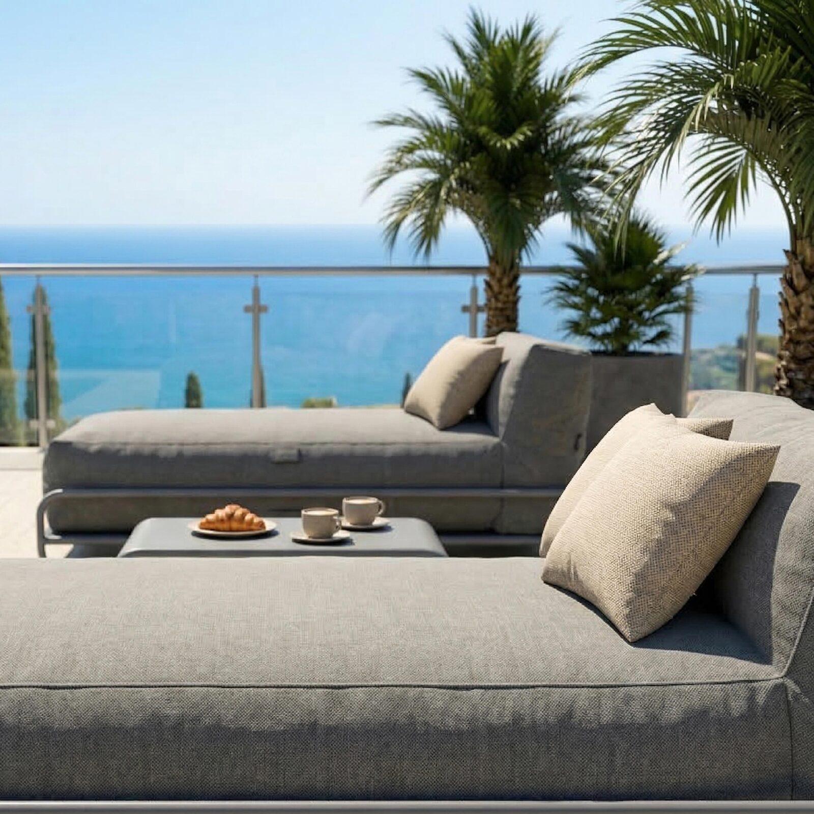 Sofá modular de exterior para 2 personas con estructura, 2 chaise longue y mesa de centro