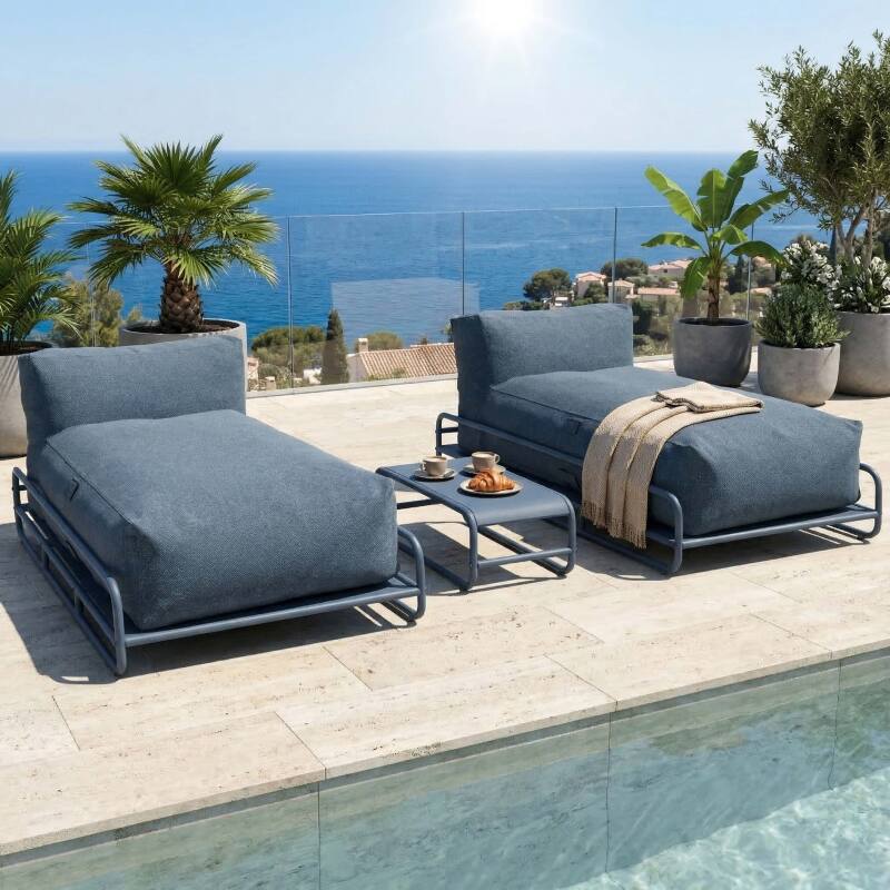 Sofá modular de exterior para 2 personas con estructura, 2 chaise longue y mesa de centro