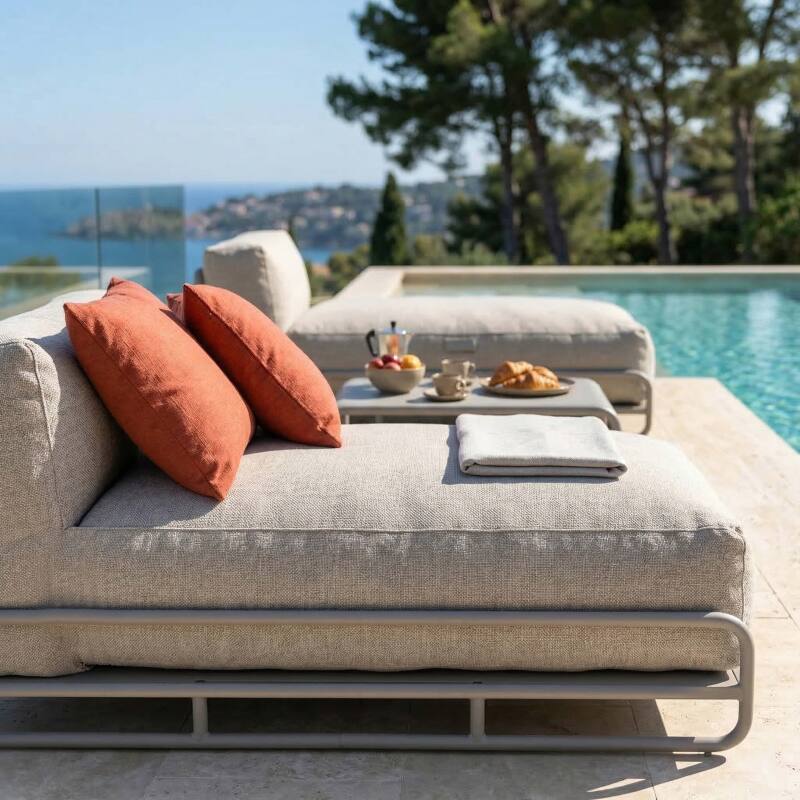 Sofá modular de exterior para 2 personas con estructura, 2 chaise longue y mesa de centro (2/7)