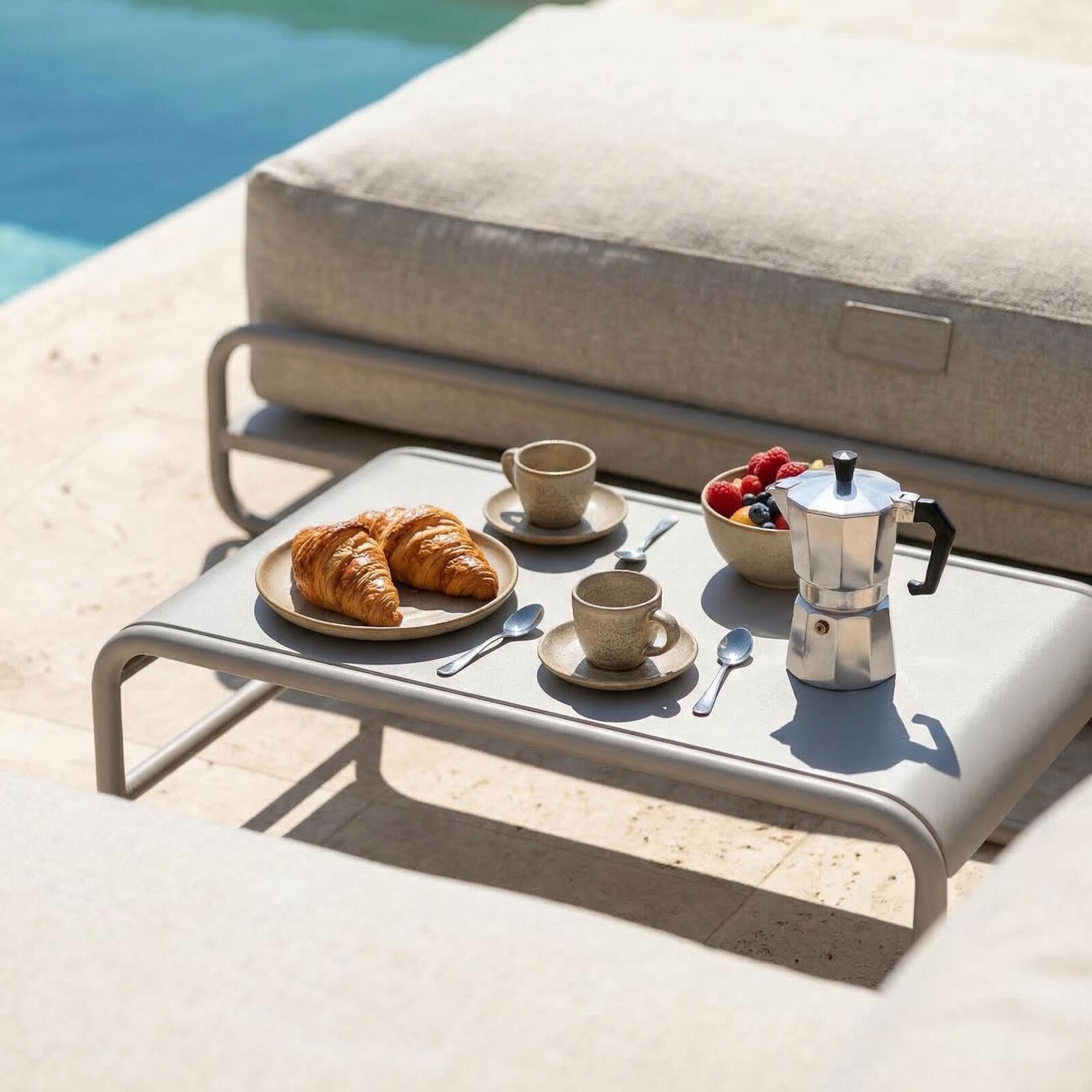 Sofá modular de exterior para 2 personas con estructura, 2 chaise longue y mesa de centro