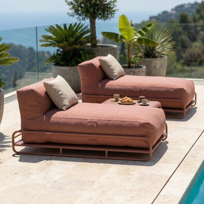 Sofá modular de exterior para 2 personas con estructura, 2 chaise longue y mesa de centro (2/7)