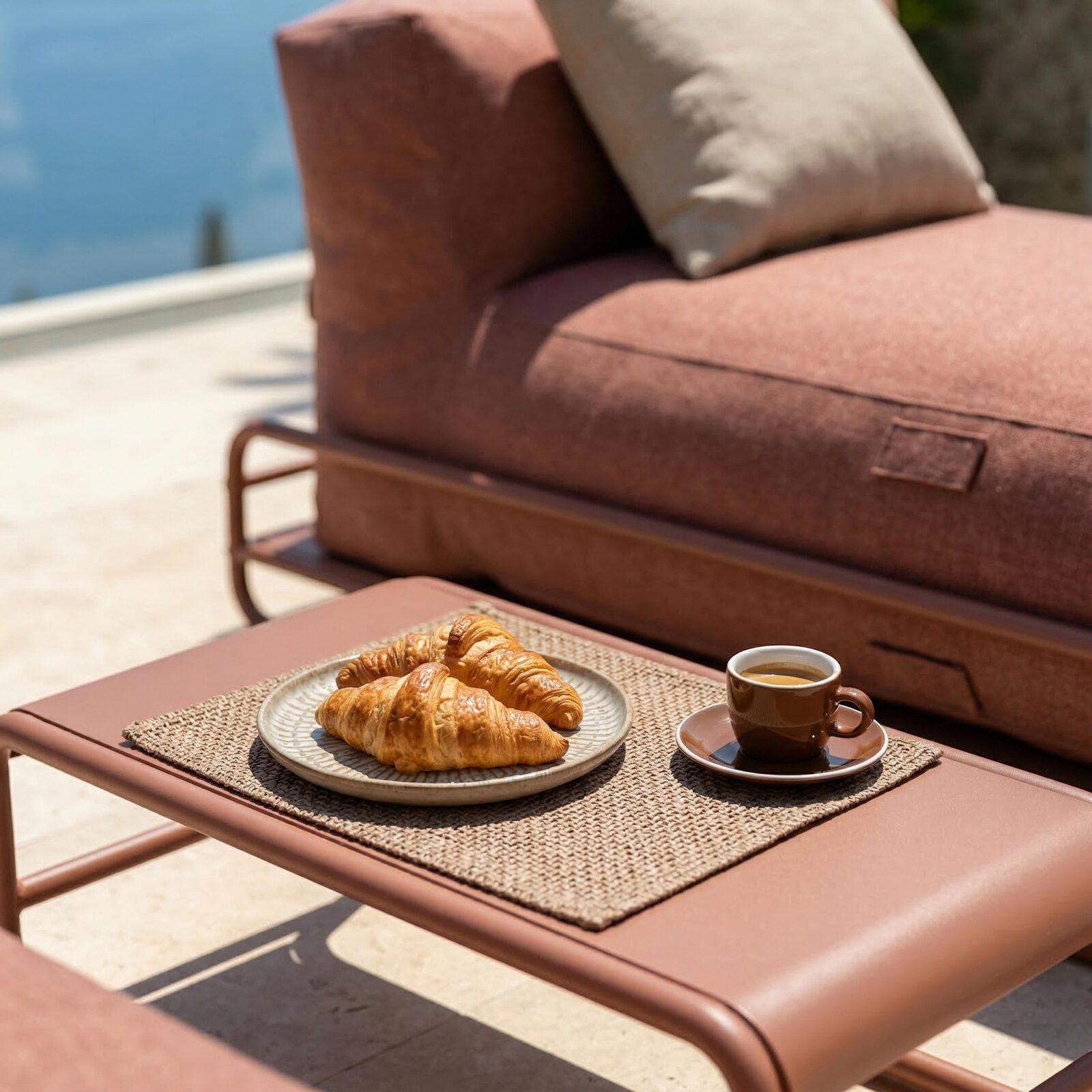 Sofá modular de exterior para 2 personas con estructura, 2 chaise longue y mesa de centro