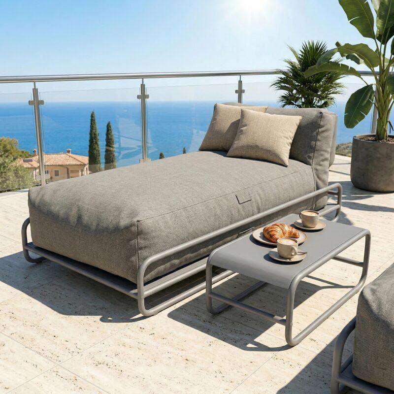 Sofá modular de exterior para 2 personas con estructura, 2 chaise longue y mesa de centro (4/7)