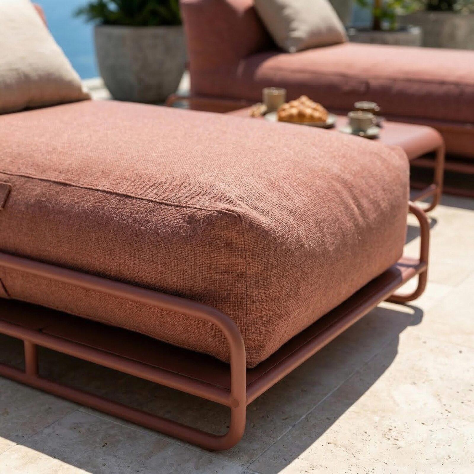 Sofá modular de exterior para 2 personas con estructura, 2 chaise longue y mesa de centro