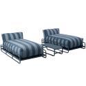 Sofá modular de exterior para 2 personas con estructura, 2 chaise longue a rayas y mesa de centro