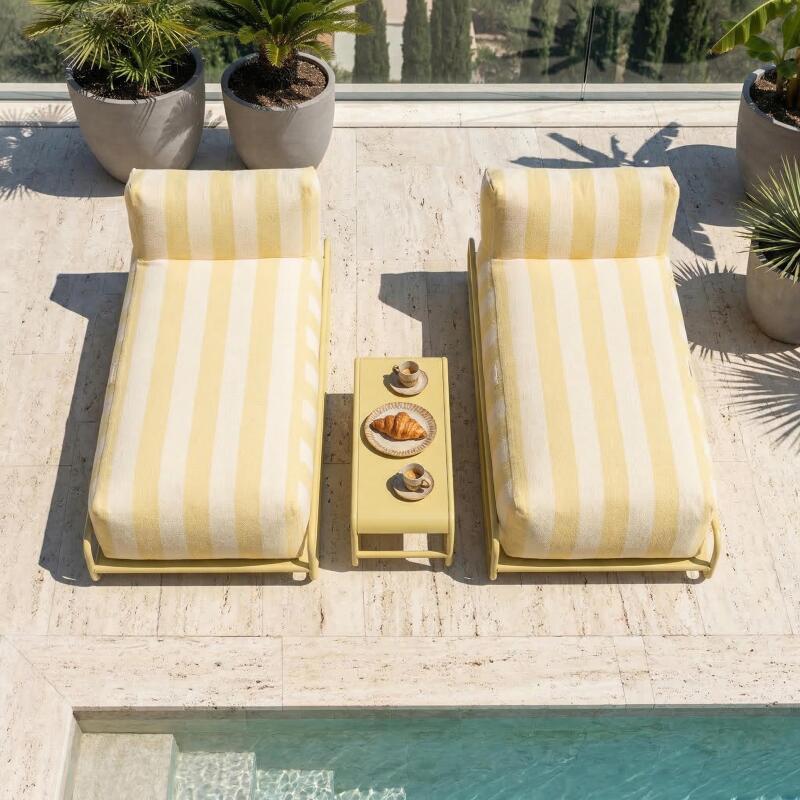 Sofá modular de exterior para 2 personas con estructura, 2 chaise longue a rayas y mesa de centro (2/7)