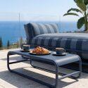 Sofá modular de exterior para 2 personas con estructura, 2 chaise longue a rayas y mesa de centro