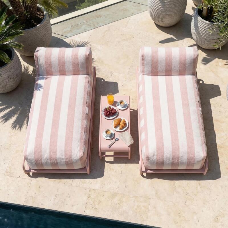 Sofá modular de exterior para 2 personas con estructura, 2 chaise longue a rayas y mesa de centro (2/7)