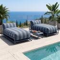 Sofá modular de exterior para 2 personas con estructura, 2 chaise longue a rayas y mesa de centro