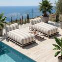 Sofá modular de exterior para 2 personas con estructura, 2 chaise longue a rayas y mesa de centro