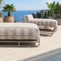 Sofá modular de exterior para 2 personas con estructura, 2 chaise longue a rayas y mesa de centro
