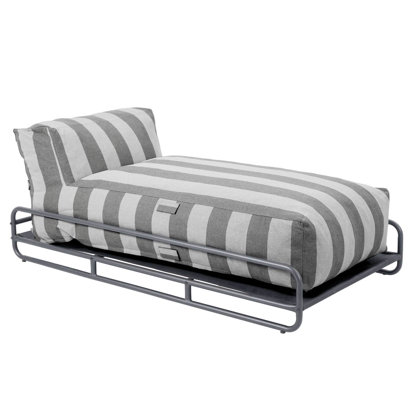 Sofá modular de exterior para 2 personas con estructura, 2 chaise longue a rayas y mesa de centro
