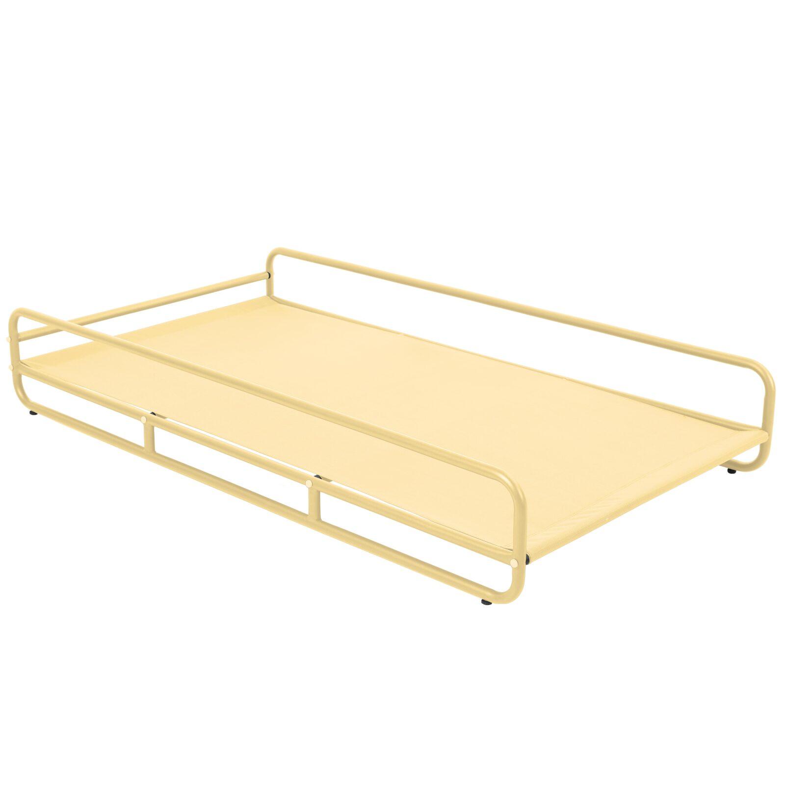 Sofá modular de exterior para 2 personas con estructura, 2 chaise longue a rayas y mesa de centro