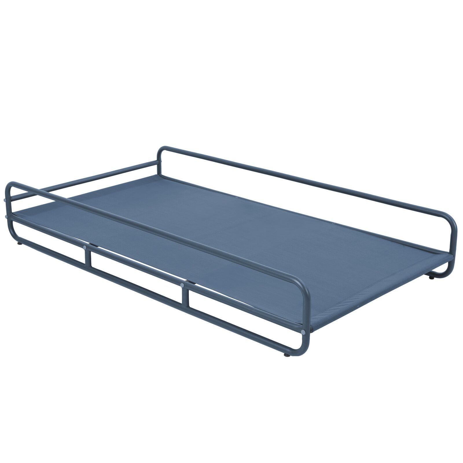 Sofá modular de exterior para 2 personas con estructura, 2 chaise longue a rayas y mesa de centro