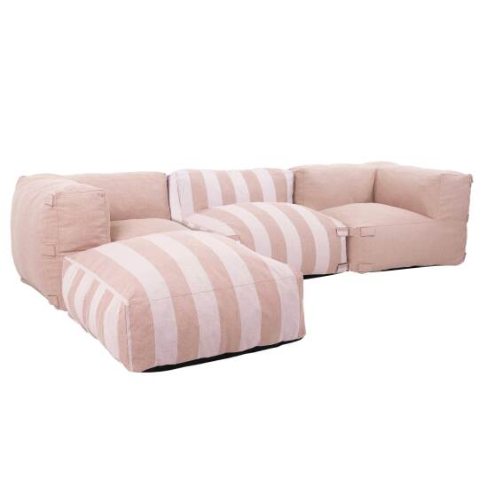 Sofá modular a rayas de exterior para 4 personas con 1 sillón, 2 sillones esquineros y 1 puf | Oviala