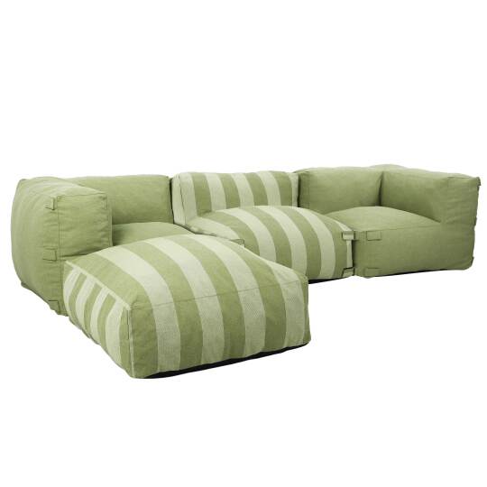 Sofá modular a rayas de exterior para 4 personas con 1 sillón, 2 sillones esquineros y 1 puf | Oviala
