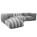 Sofá modular de exterior a rayas para 4 personas con 1 sillón, 2 sillones esquineros y 1 puf