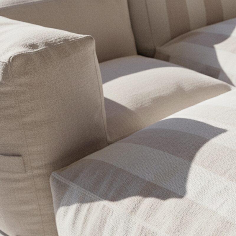 Sofá modular de exterior a rayas para 4 personas con 1 sillón, 2 sillones esquineros y 1 puf (3/6)