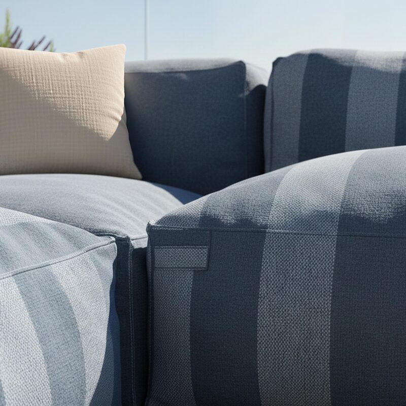 Sofá modular de exterior a rayas para 4 personas con 1 sillón, 2 sillones esquineros y 1 puf (2/7)