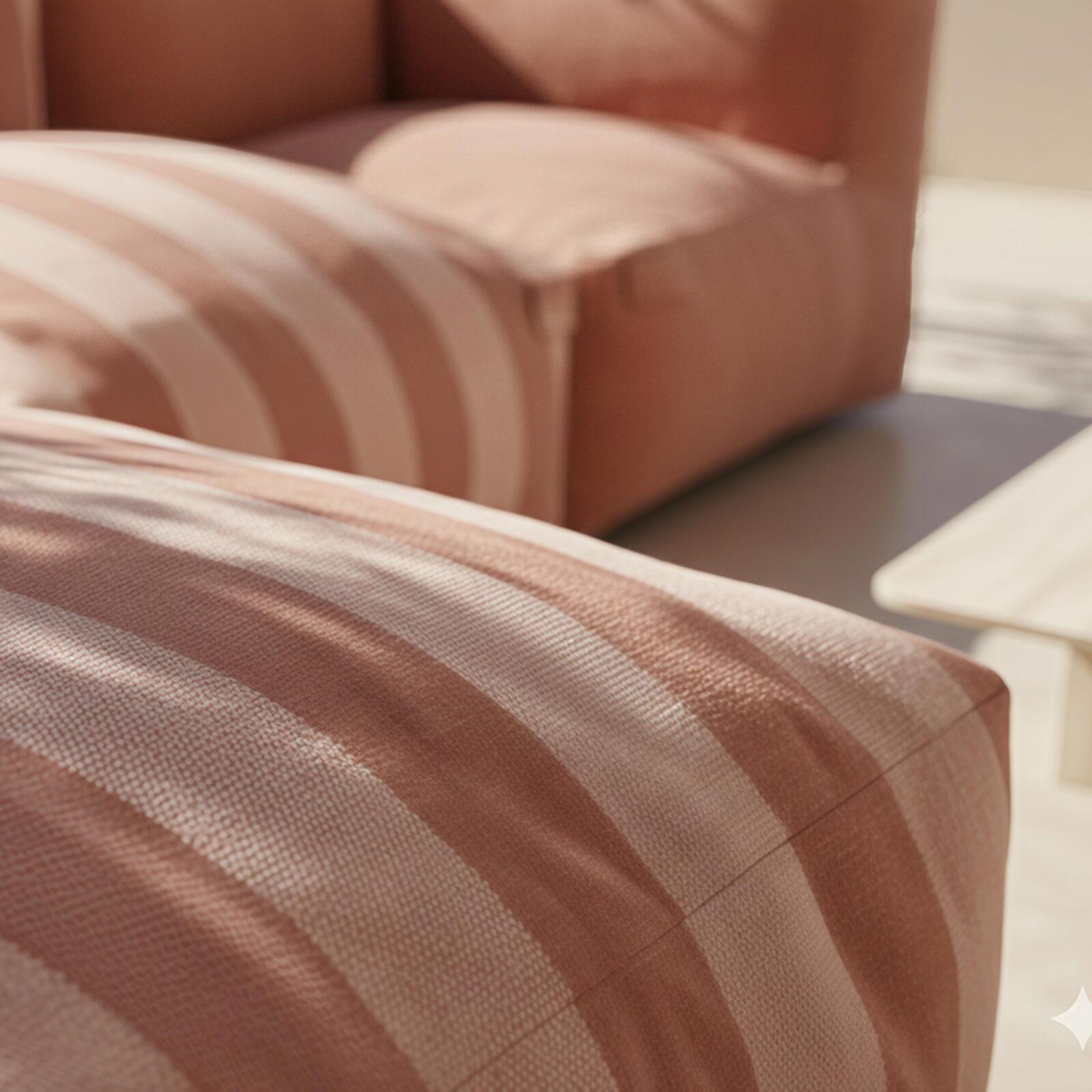 Sofá modular de exterior a rayas para 4 personas con 1 sillón, 2 sillones esquineros y 1 puf