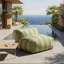 Sofá modular de exterior a rayas para 4 personas con 1 sillón, 2 sillones esquineros y 1 puf