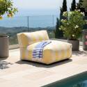Sofá modular de exterior a rayas para 4 personas con 1 sillón, 2 sillones esquineros y 1 puf