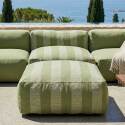 Sofá modular de exterior a rayas para 4 personas con 1 sillón, 2 sillones esquineros y 1 puf