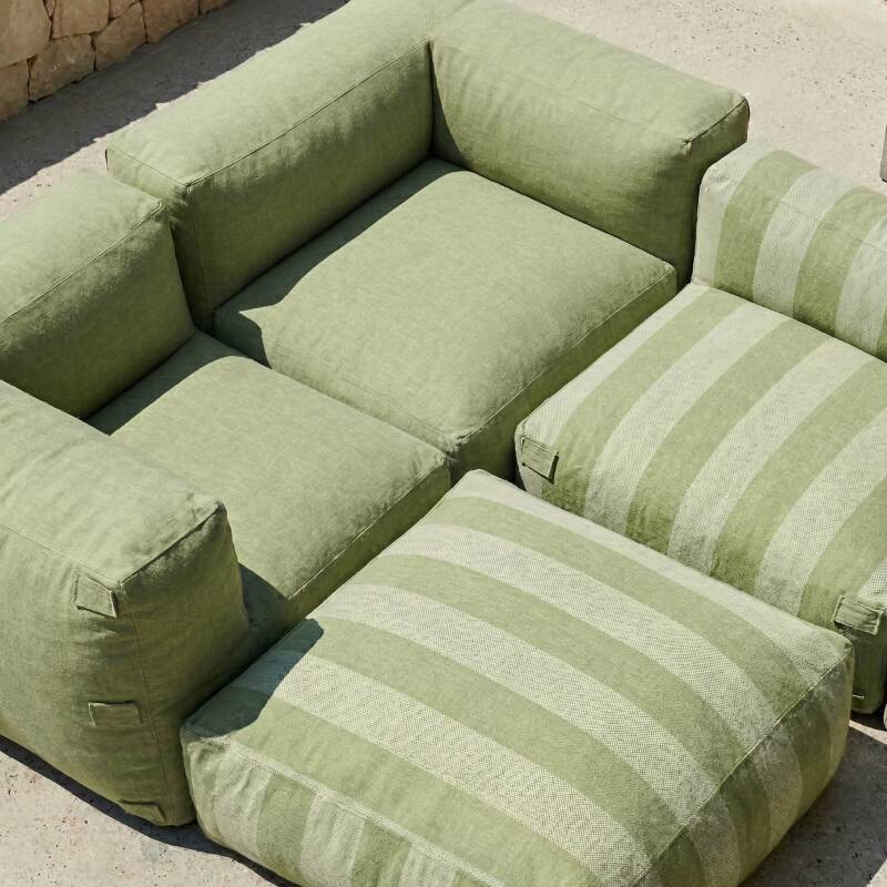 Sofá modular de exterior a rayas para 4 personas con 1 sillón, 2 sillones esquineros y 1 puf (3/7)