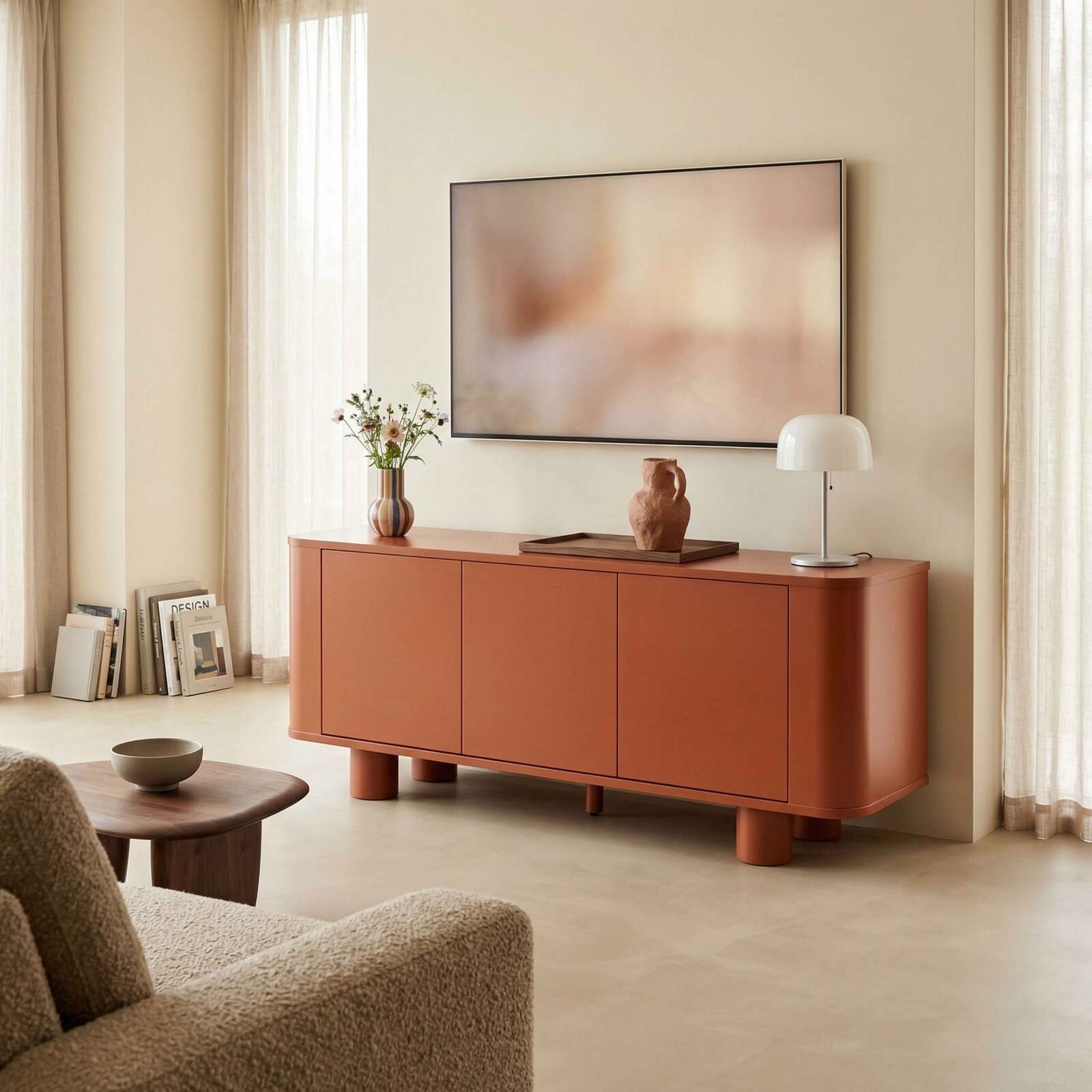 Mueble de TV naranja 120 cm estilo retro