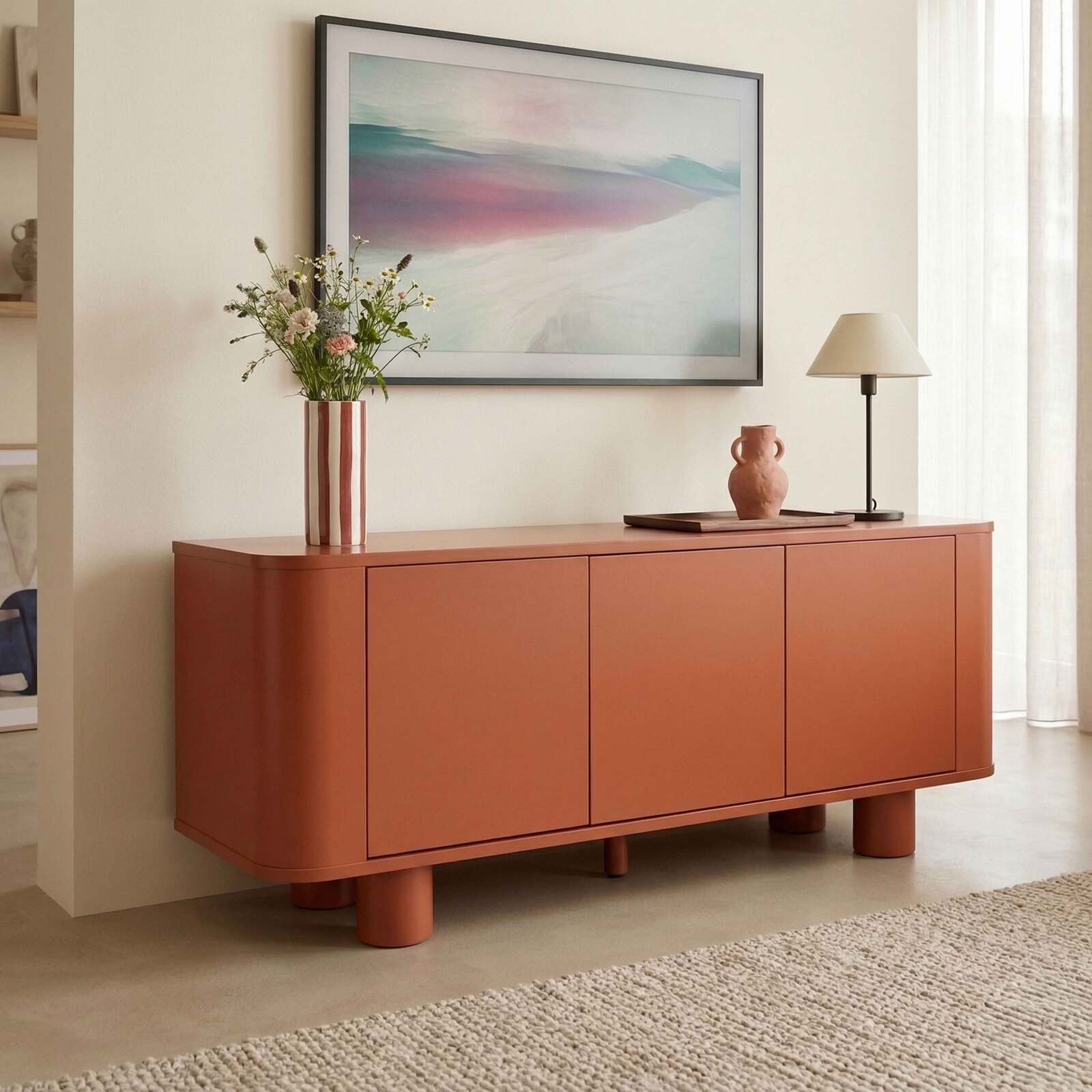 Mueble de TV naranja 120 cm estilo retro