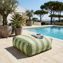 Sofá modular de exterior a rayas para 4 personas con 1 sillón, 2 sillones esquineros y 1 puf
